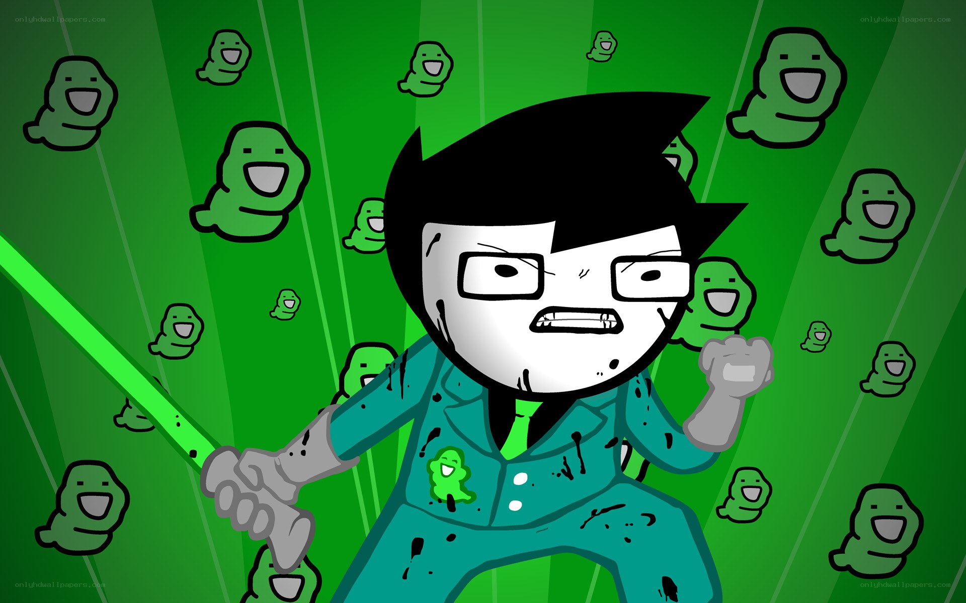 angry character with green lightsaber