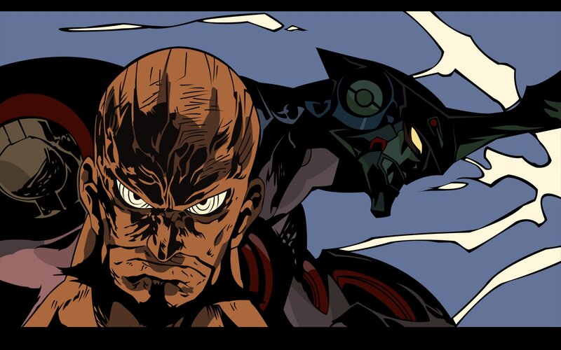 angry character with mecha