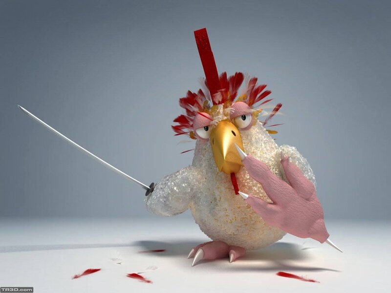 angry chicken with sword