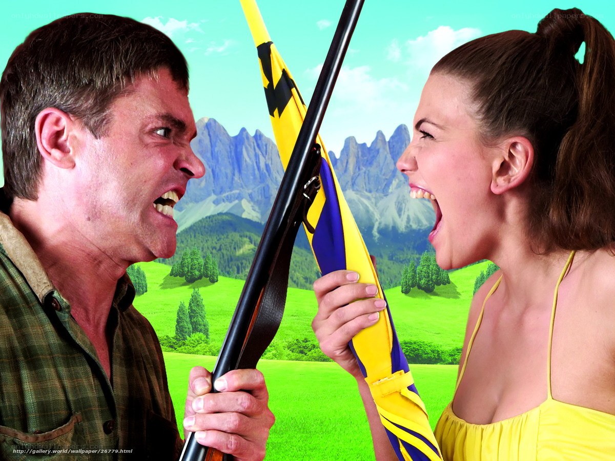 angry couple with rifle