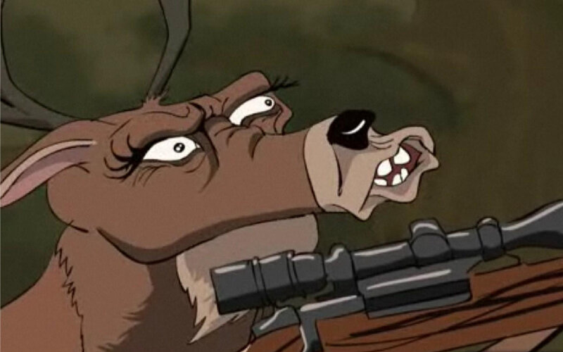 angry deer with rifle
