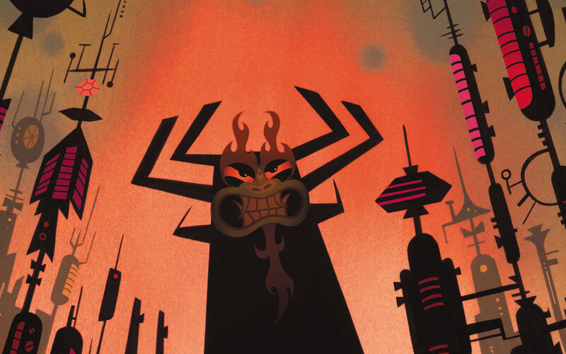 angry demon in a futuristic city