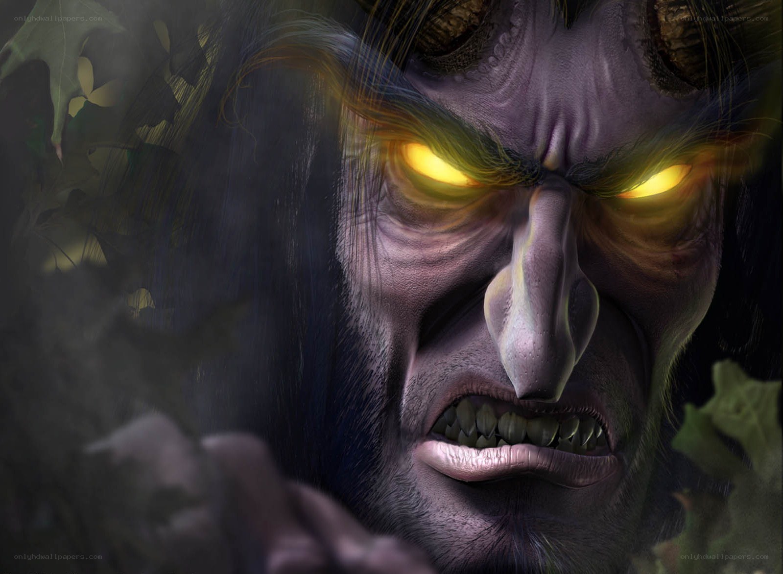 angry demon with glowing eyes