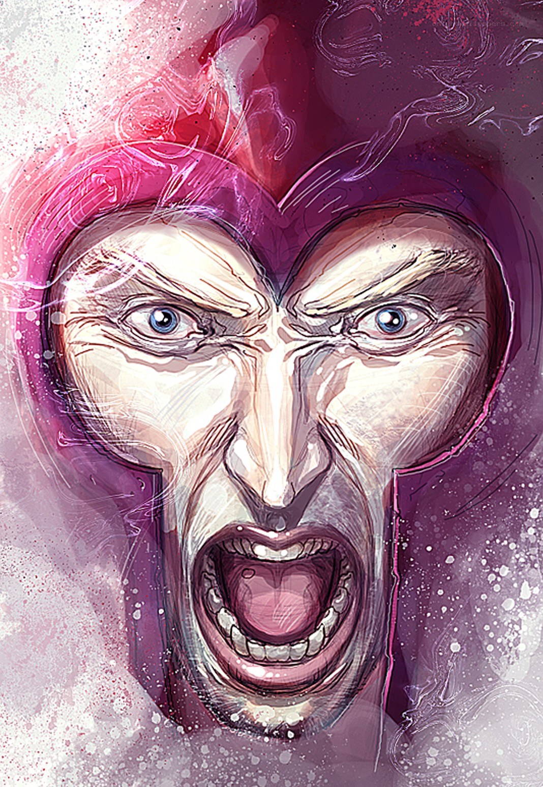 angry face with energy aura