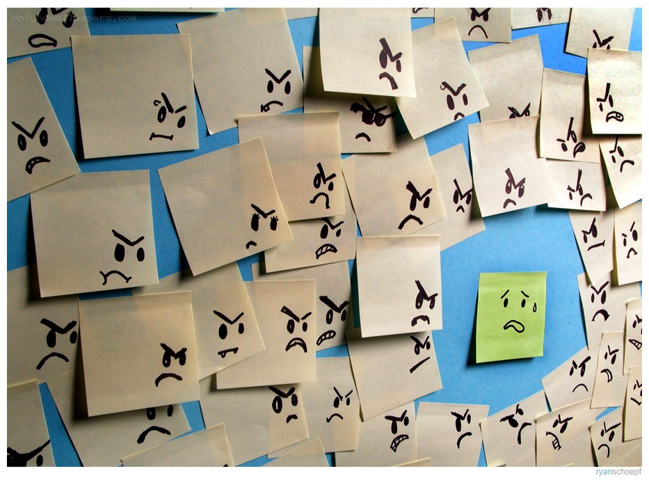angry faces on sticky notes