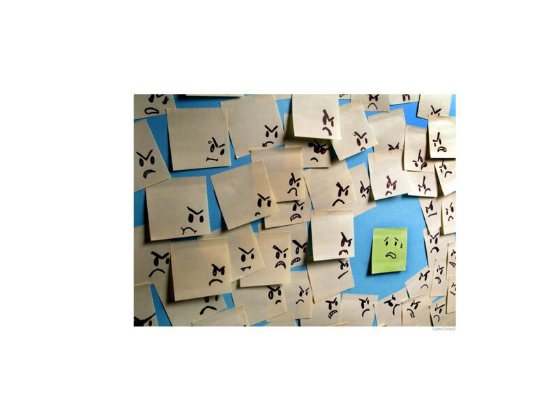 Angry Faces on Sticky Notes — Beige, Tense