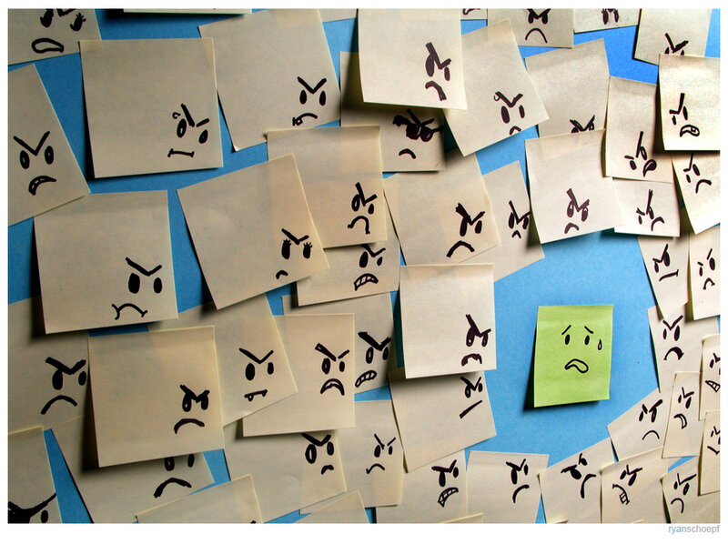 Angry Faces on Sticky Notes — Blue