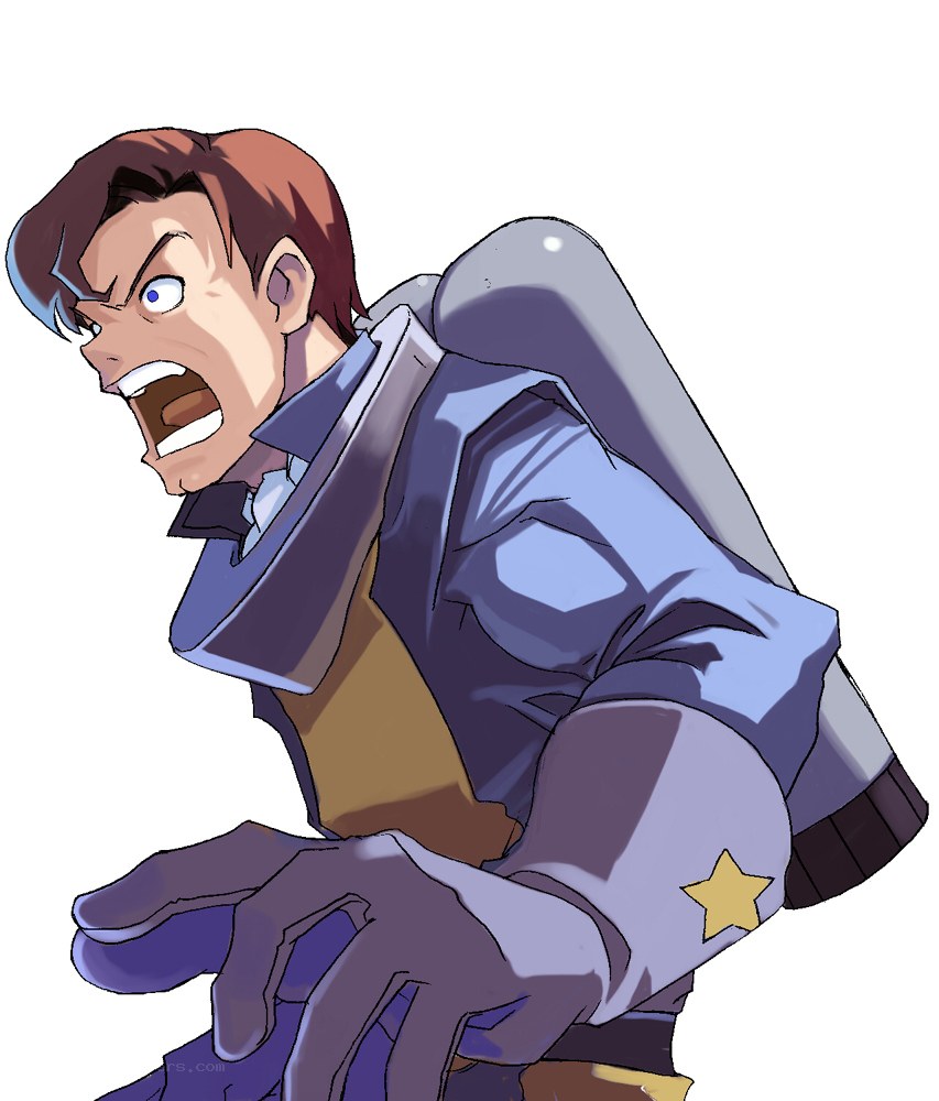 angry man with backpack