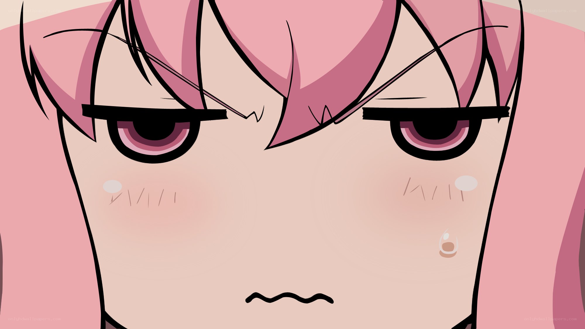 angry pink-haired anime character
