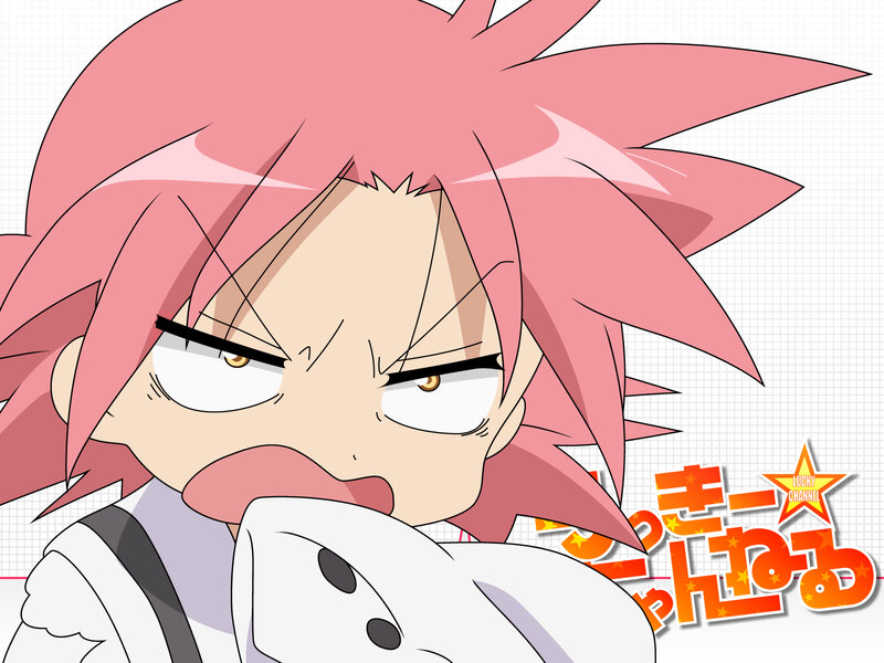 angry pink-haired anime character