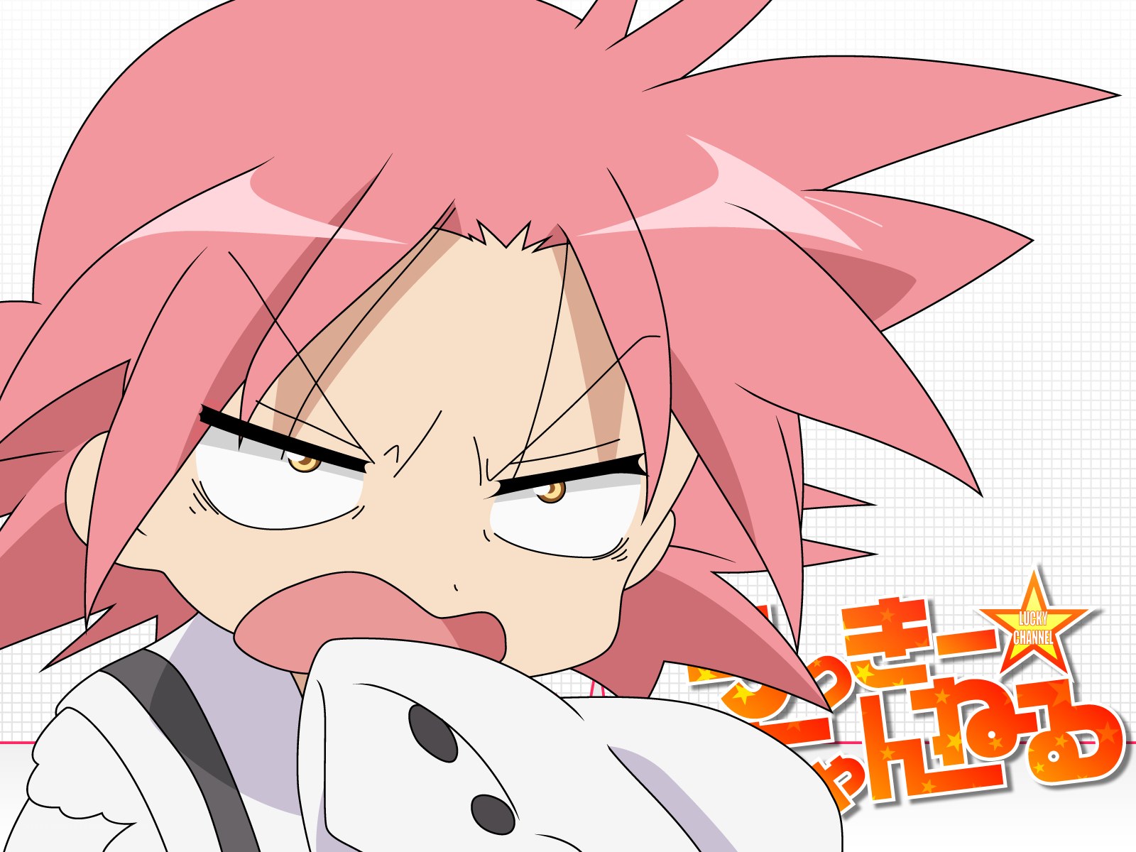 angry pink-haired anime character