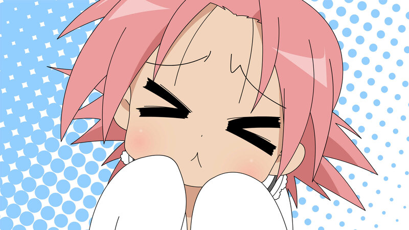 angry pink-haired anime character