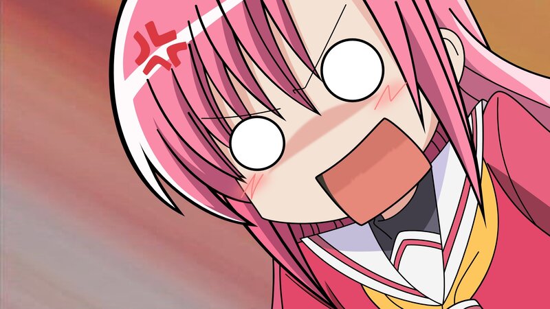 angry pink-haired anime girl