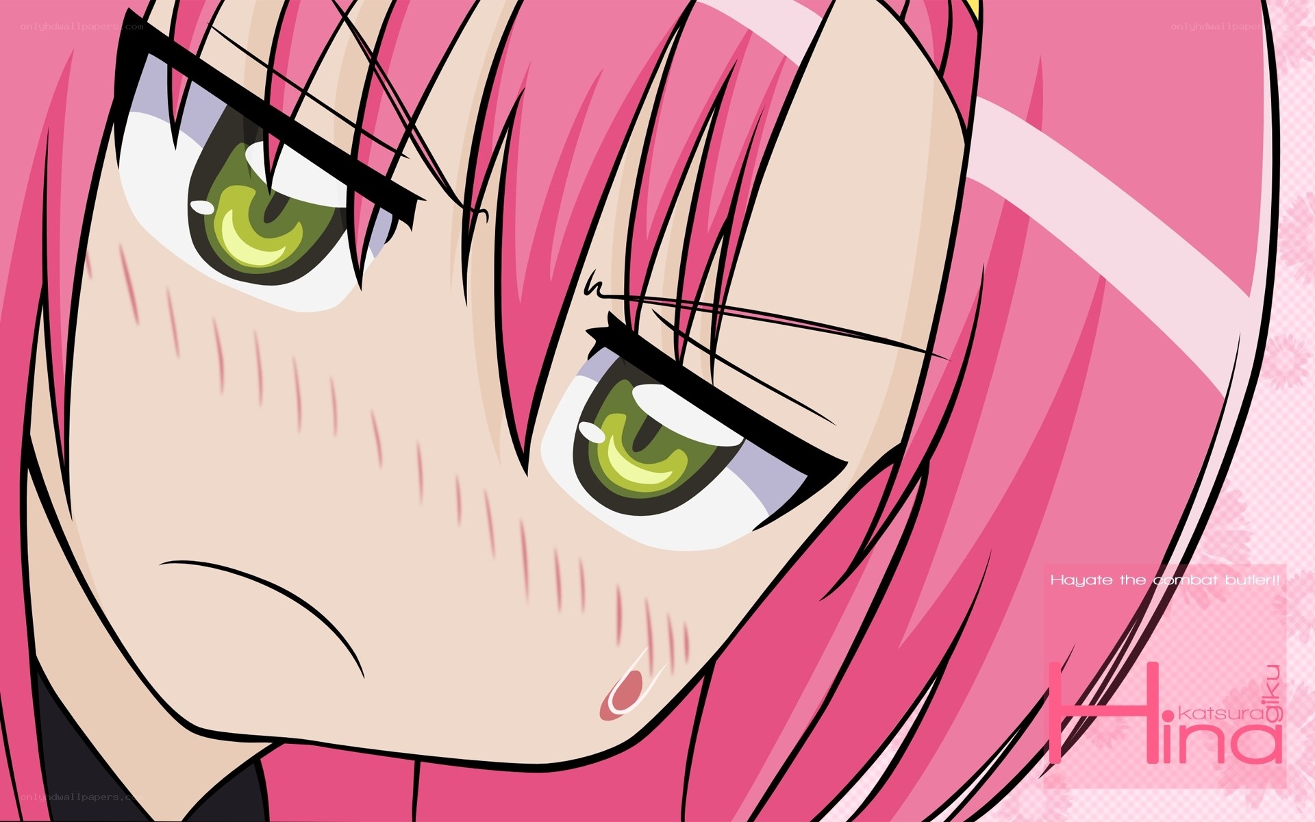angry pink-haired anime girl