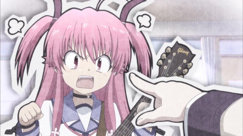 angry pink-haired girl with guitar