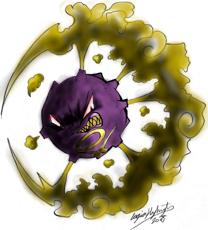 angry purple creature with smoke