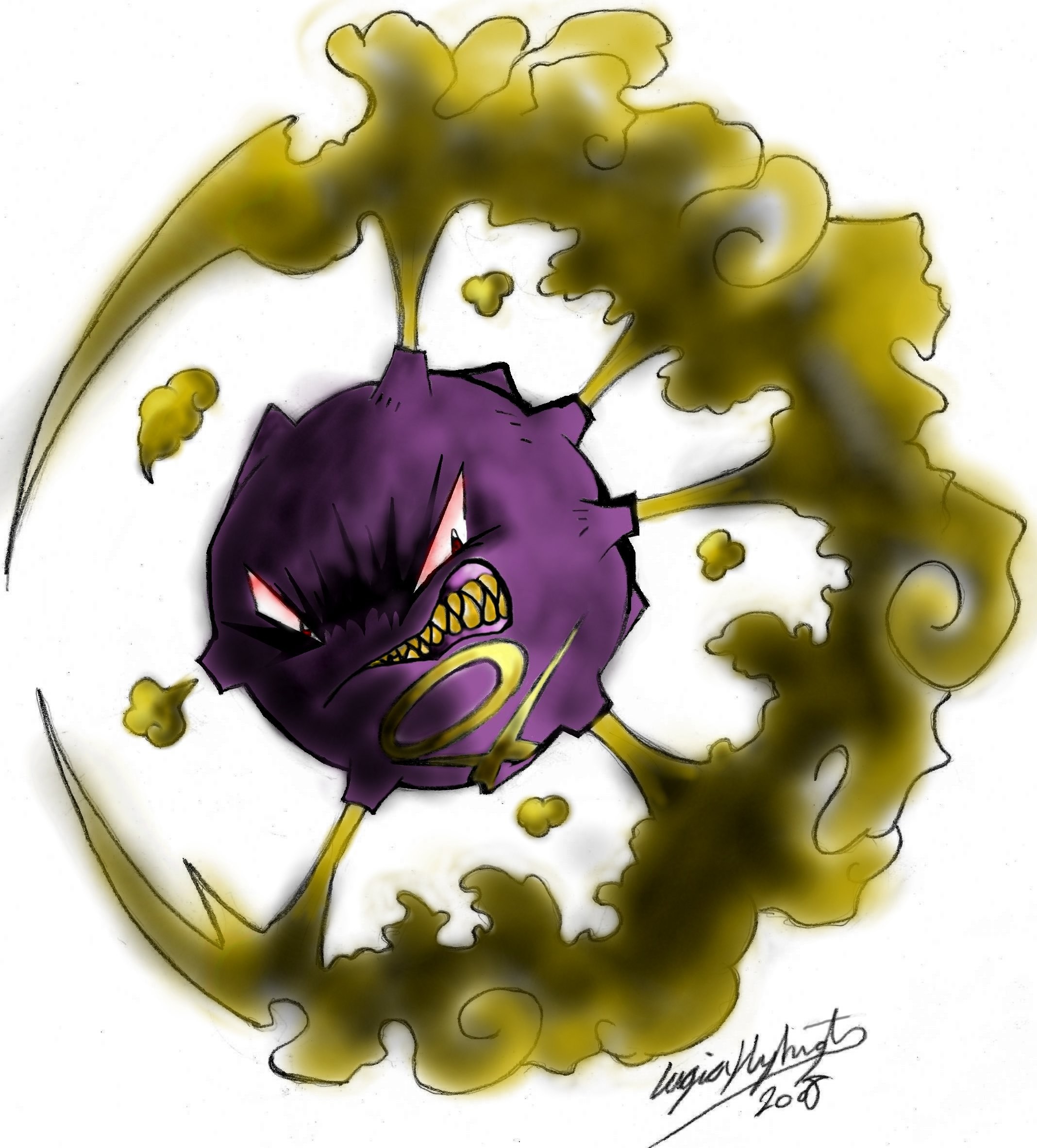 angry purple creature with smoke
