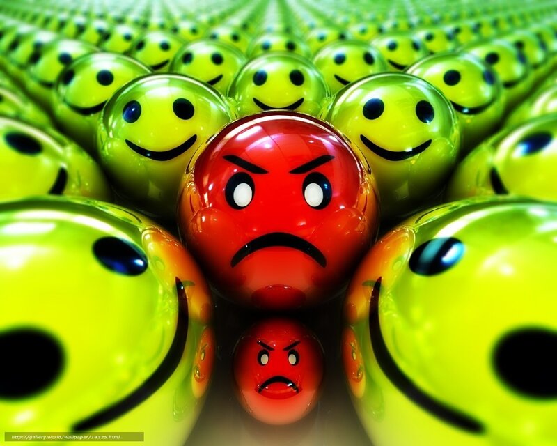 angry red ball among green smileys