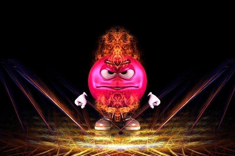 angry red character with fire