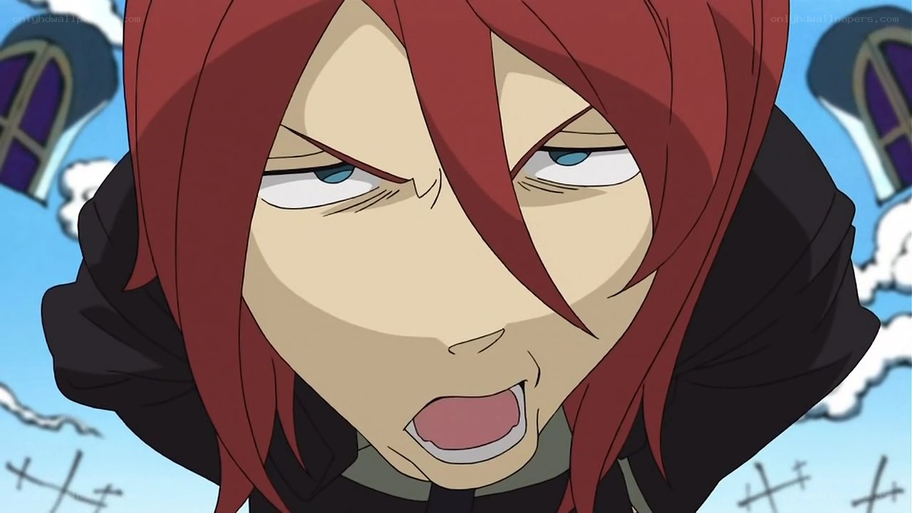 angry red-haired anime character