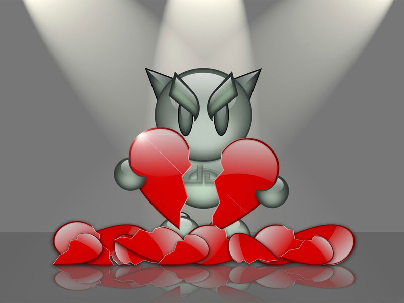 angry robot with broken hearts
