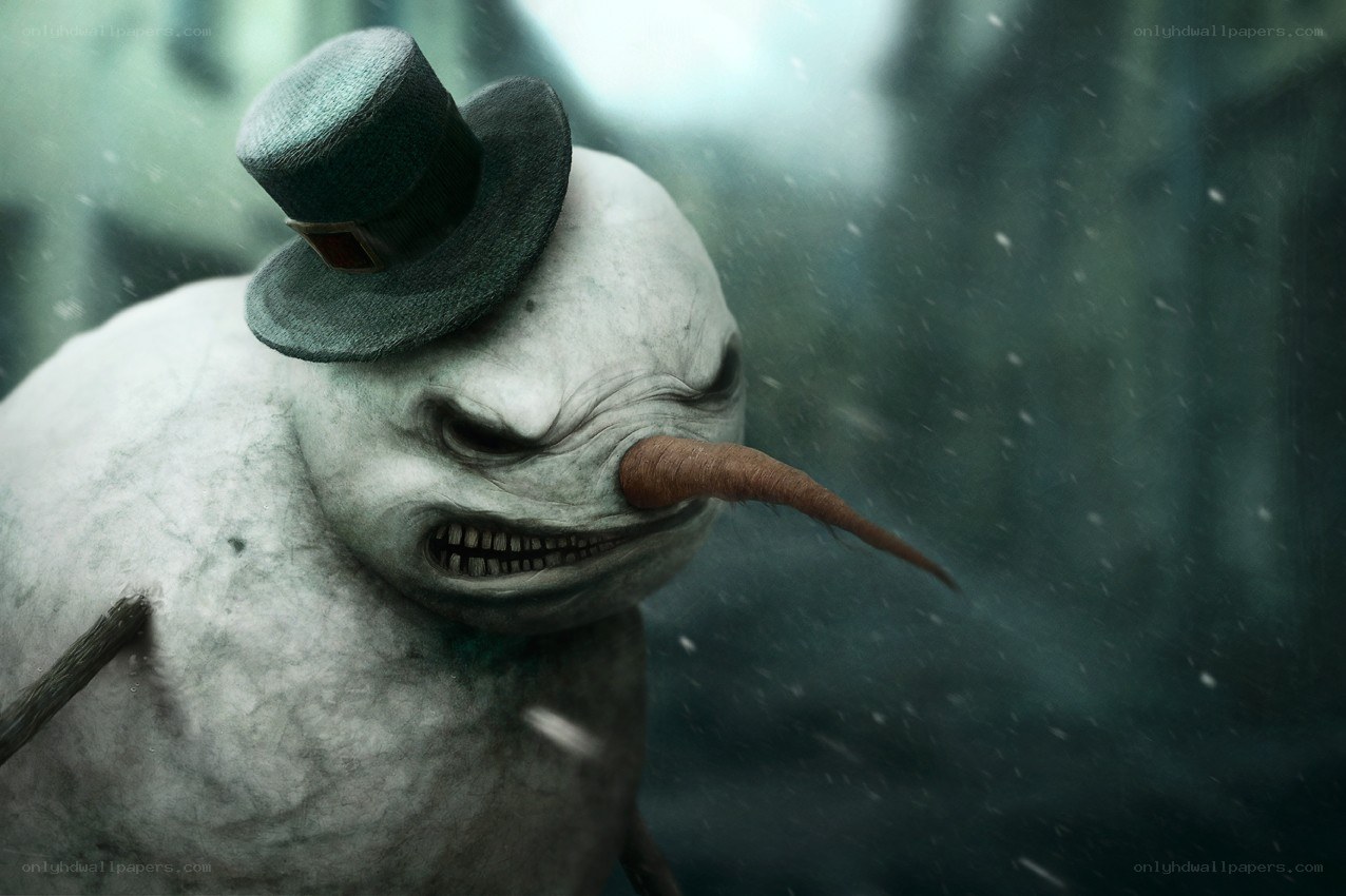 angry snowman in the storm