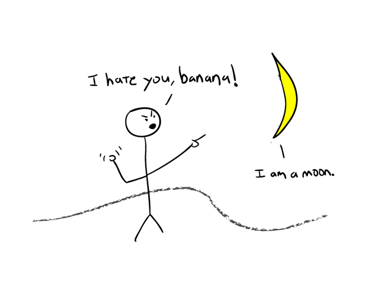 angry stick figure and moon
