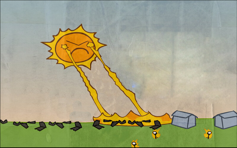 angry sun attacks stick figures