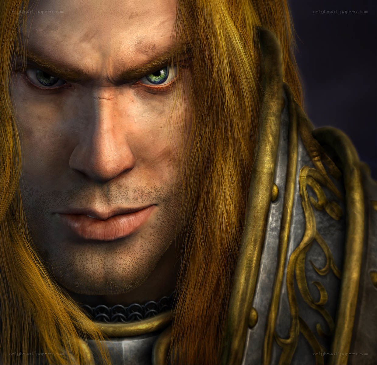 angry warrior with green eyes