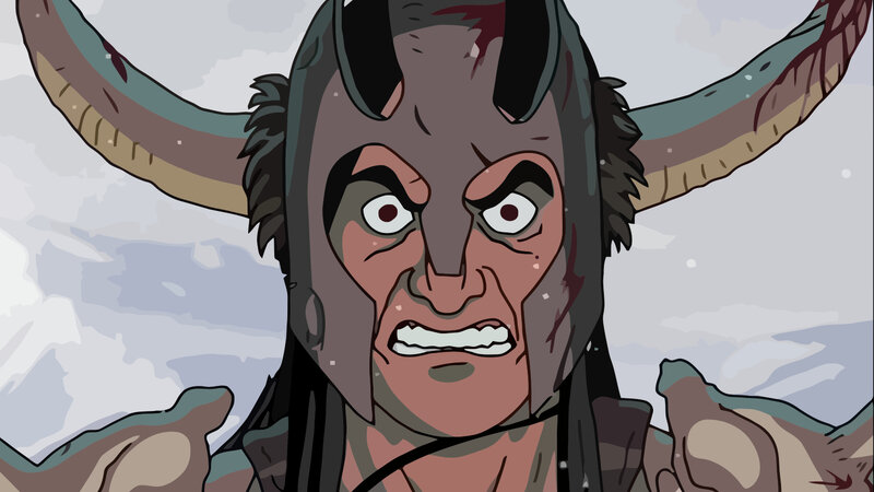 angry warrior with horns