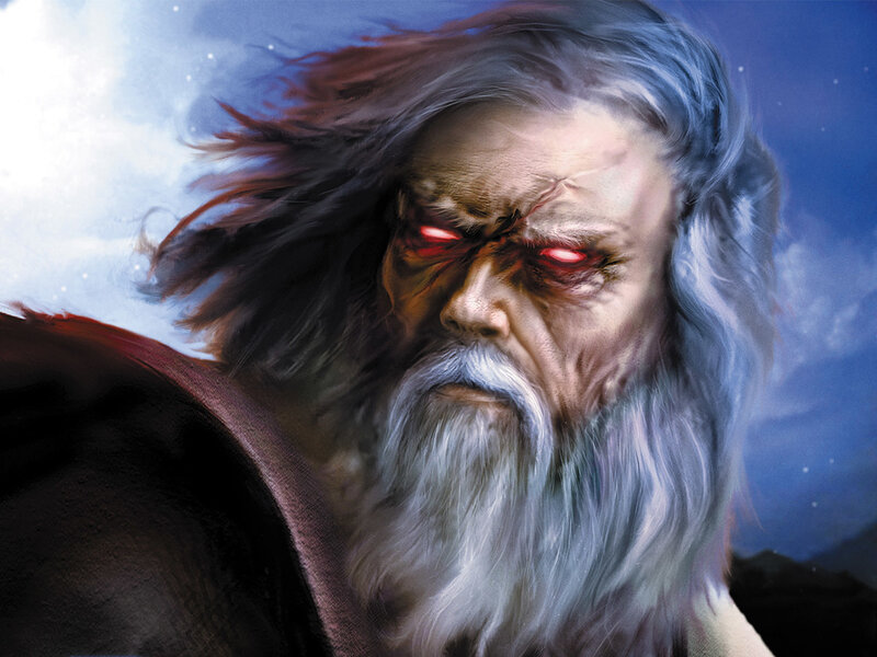 angry wizard with red eyes
