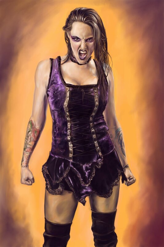 angry woman in purple corset