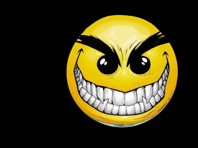 Angry Yellow Smiley Face — Menacing, Comic