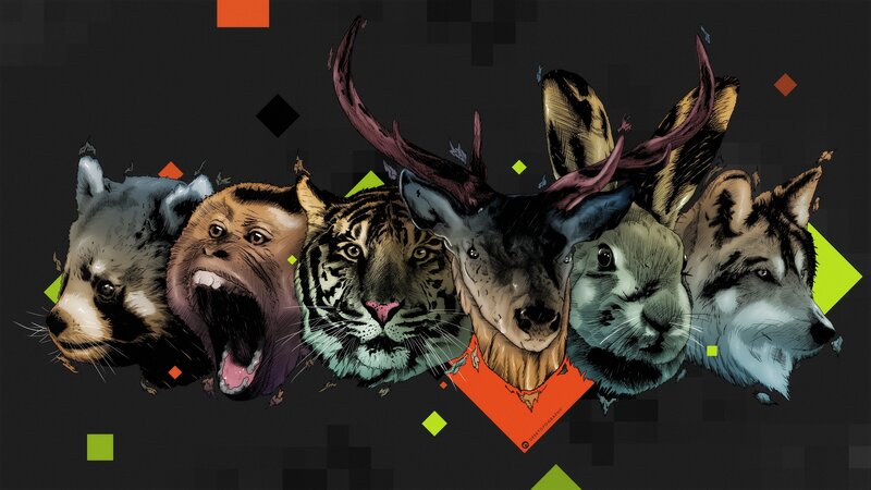 Animal Heads in a Row — Black