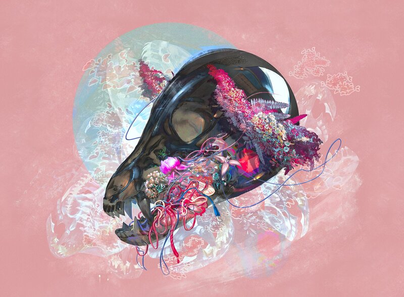 Animal Skull with Flowers