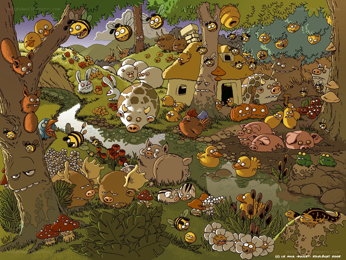 Animal village scene