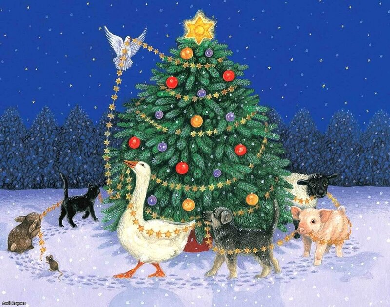 Animals Around Christmas Tree — Blue
