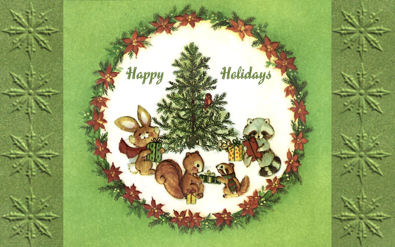 Animals Around Christmas Tree — Green, Festive