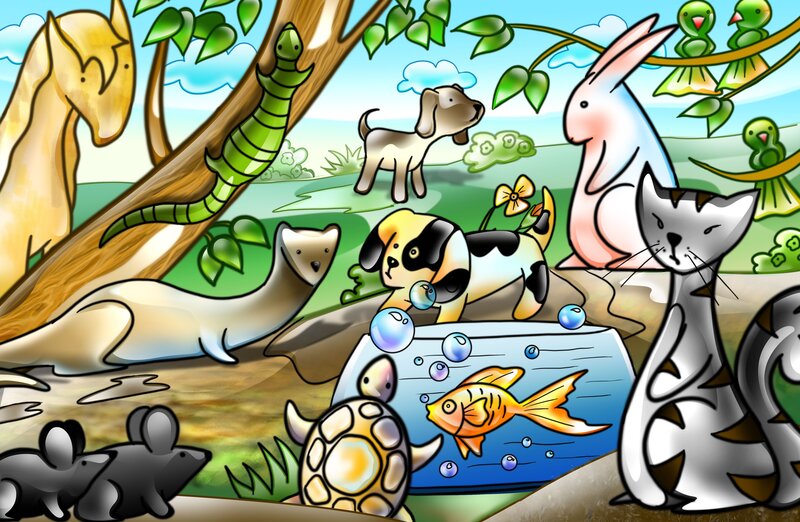 animals at a pond