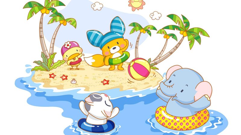 Animals at Beach — Blue