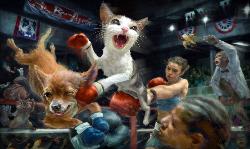 Animals boxing in a ring