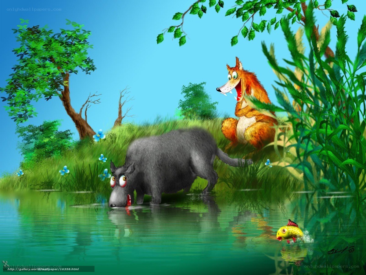 Animals by the pond