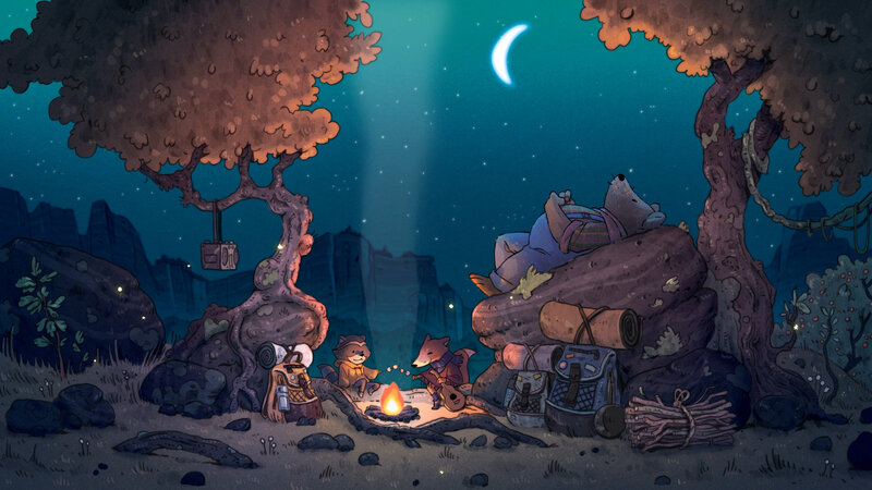 Animals Camping at Night