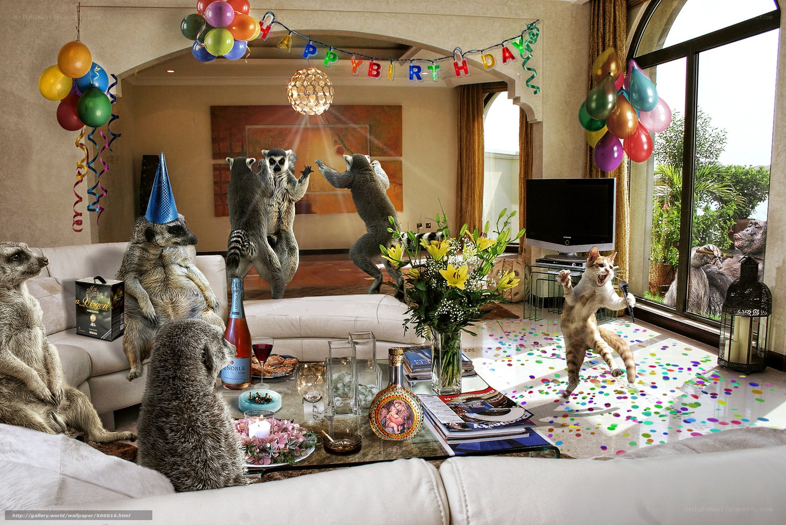 Animals celebrating birthday party