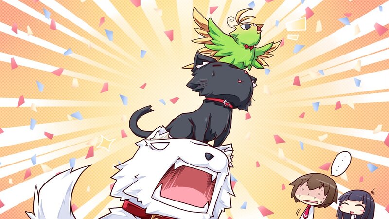 Animals celebrating with confetti