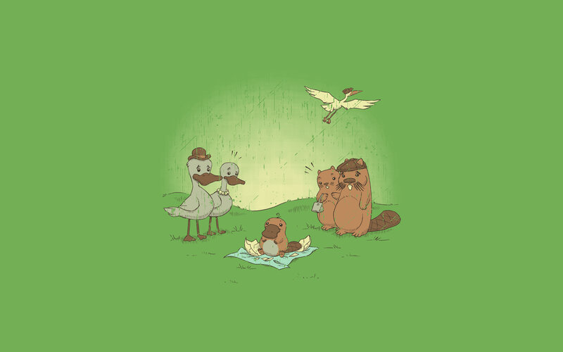 Animals having a picnic