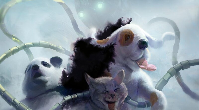 Animals in a futuristic setting