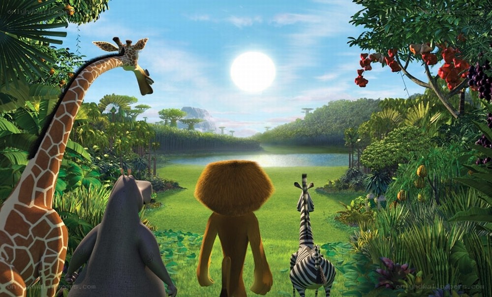 animals in a jungle landscape
