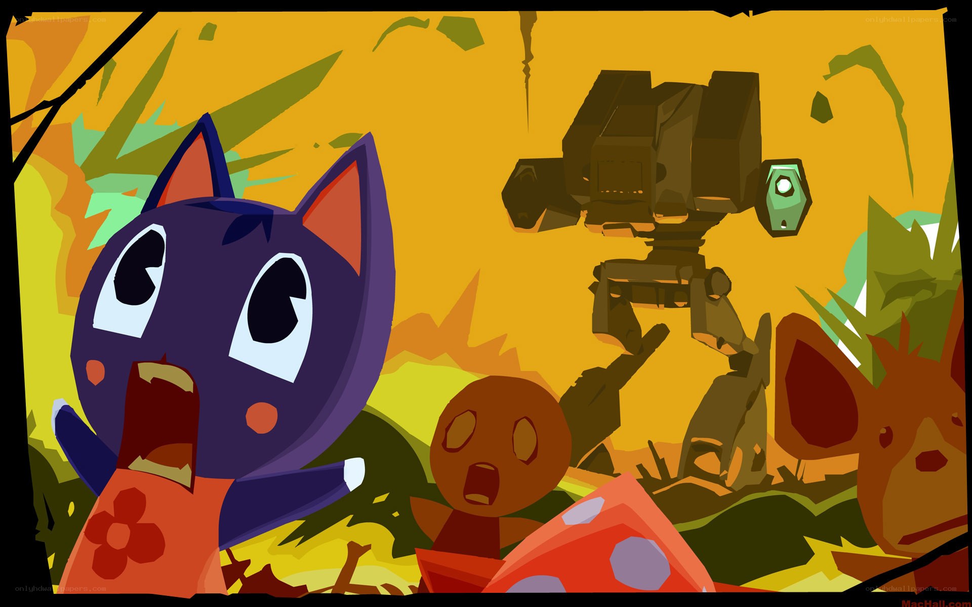 Animals in a jungle with robot