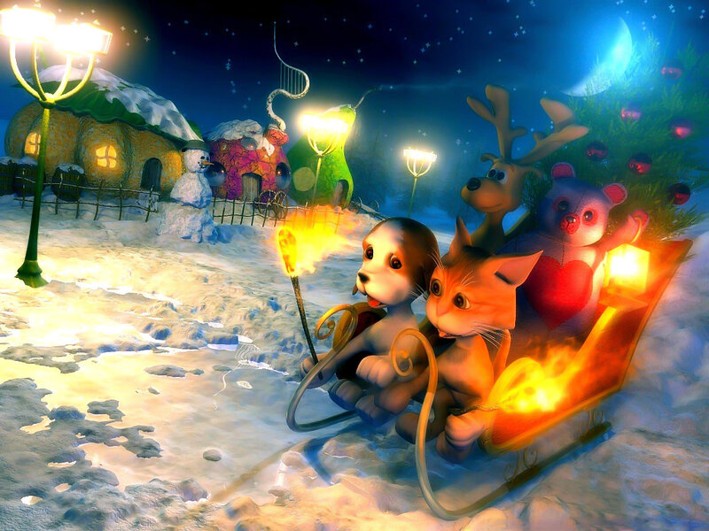 Animals in a Sleigh — Blue